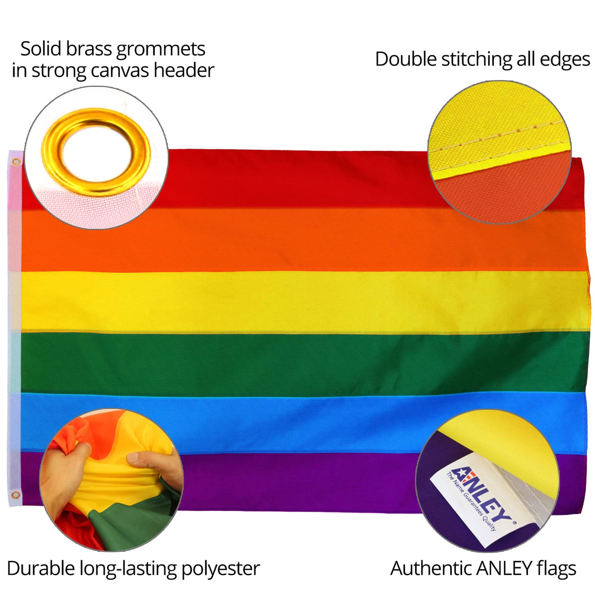 Anley rainbow flag with canvas header for durable porch or yard display.