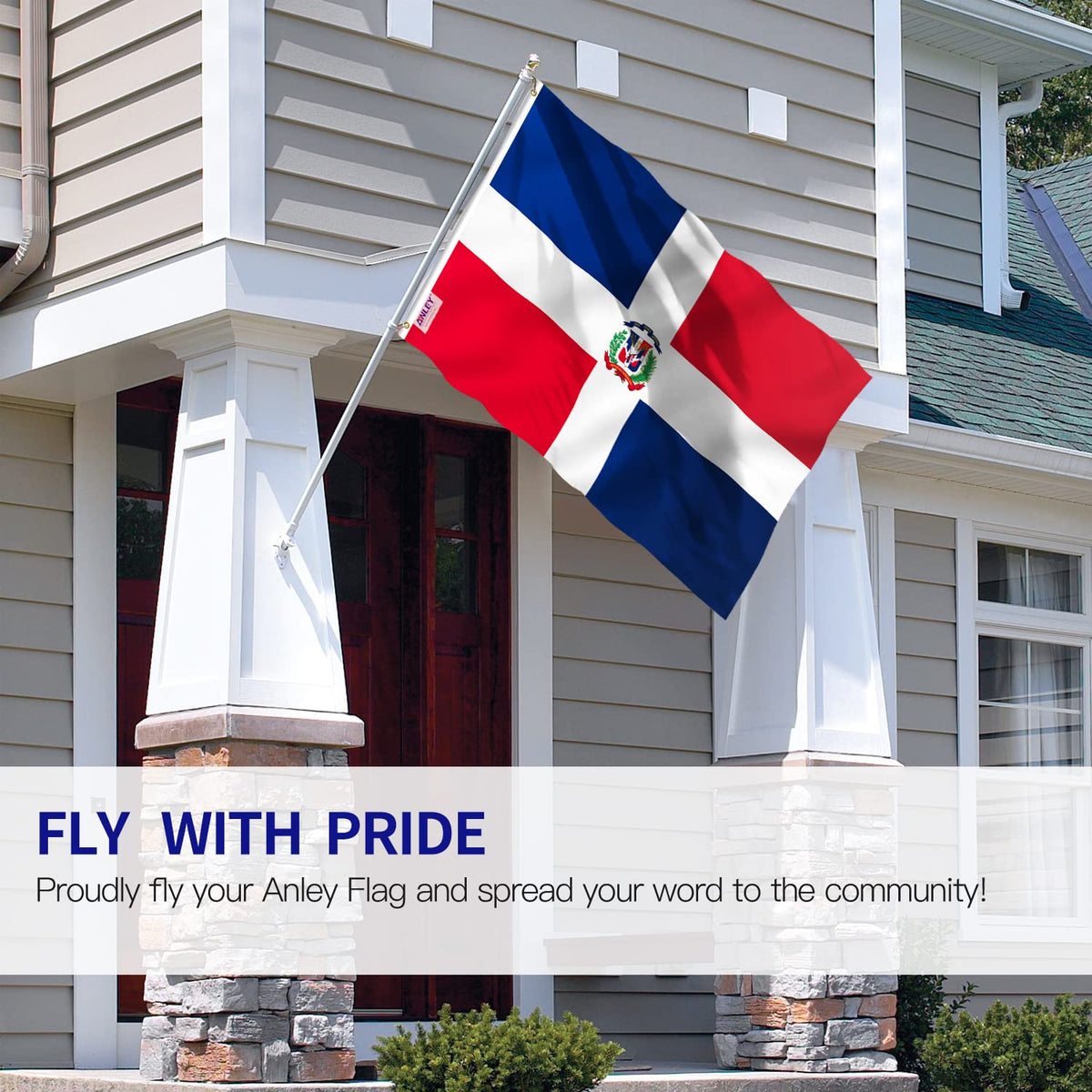 Anley fade-proof color flag with bright print for outdoor displays.