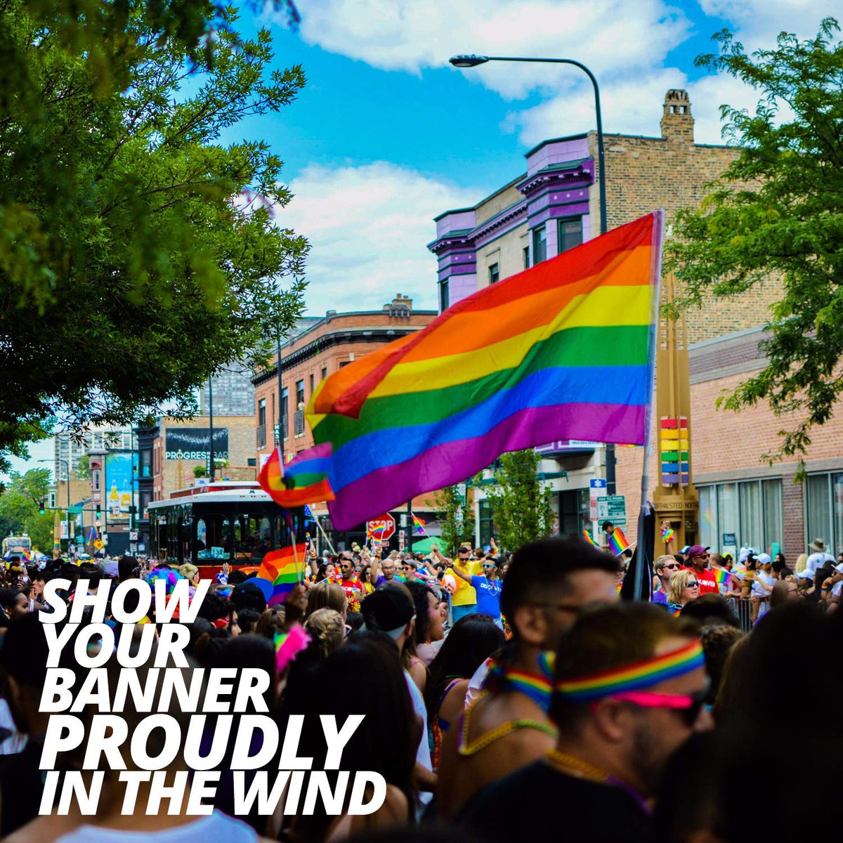 Double-stitched edges on the Anley rainbow flag ensure long-lasting outdoor use.