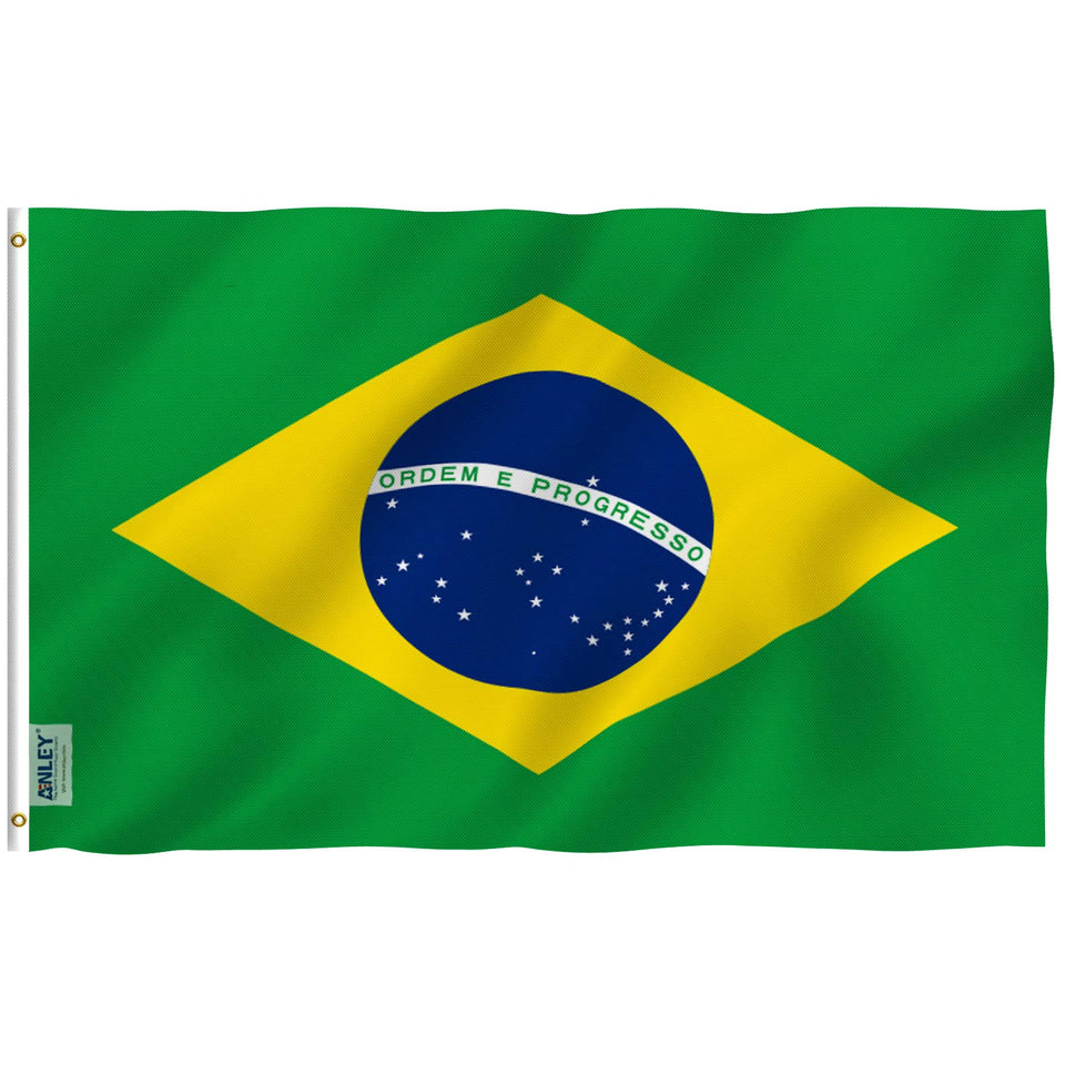 Anley Fly Breeze Brazil flag with canvas header ready for outdoor display.