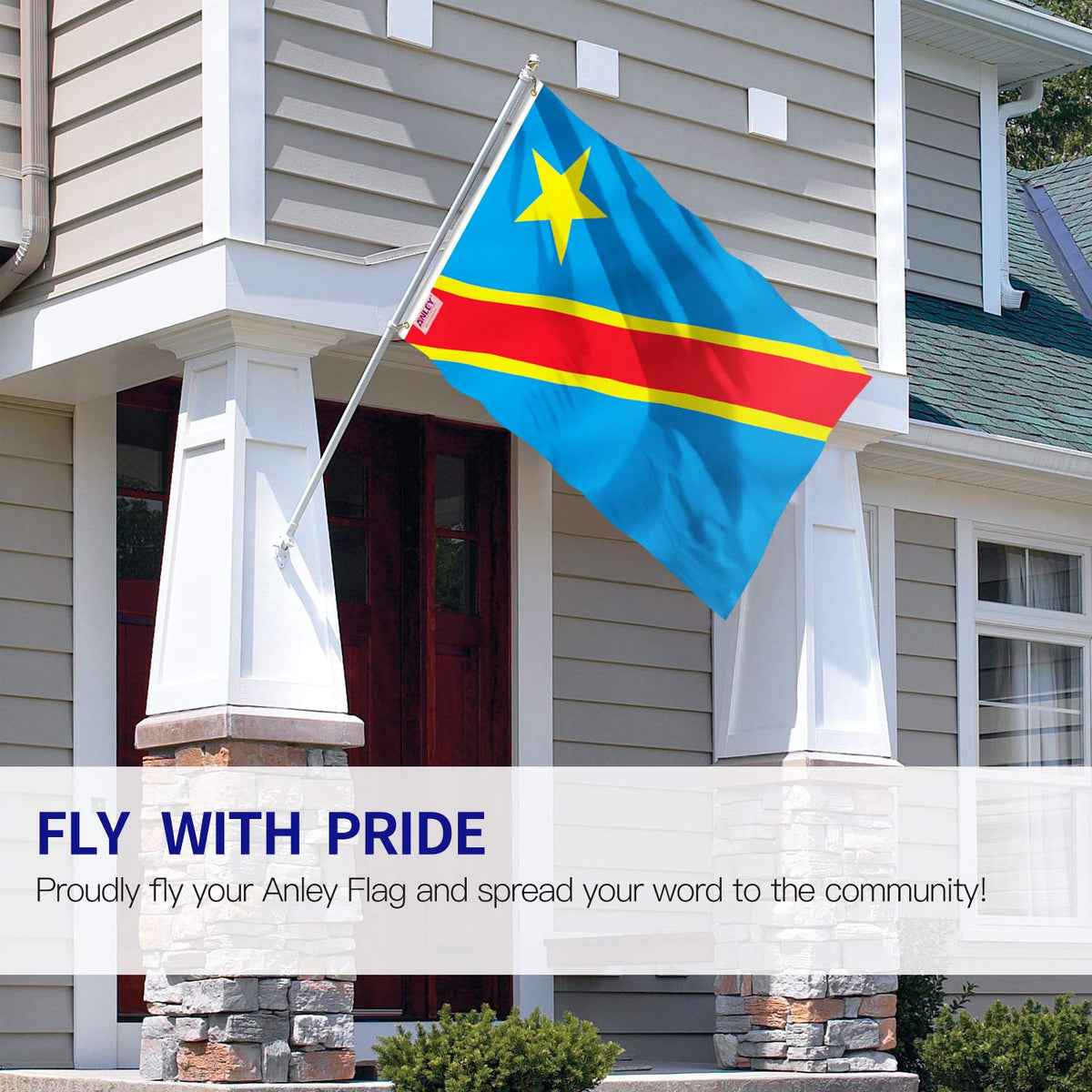 Anley Congo-Kinshasa flag close-up reveals fade-proof dye and sharp print.