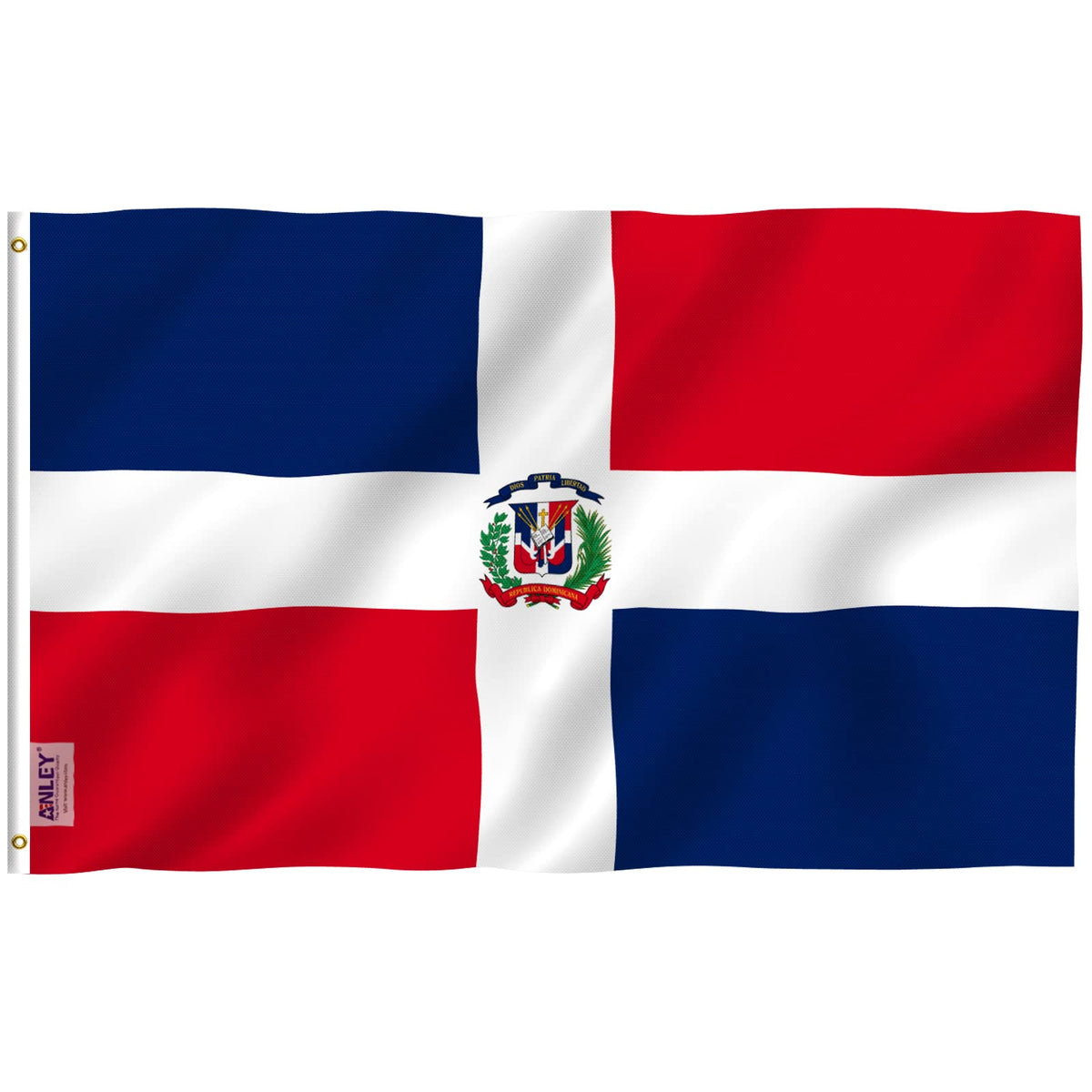 Anley Fly Breeze 3x5 Dominican Republic flag waves in light breeze.