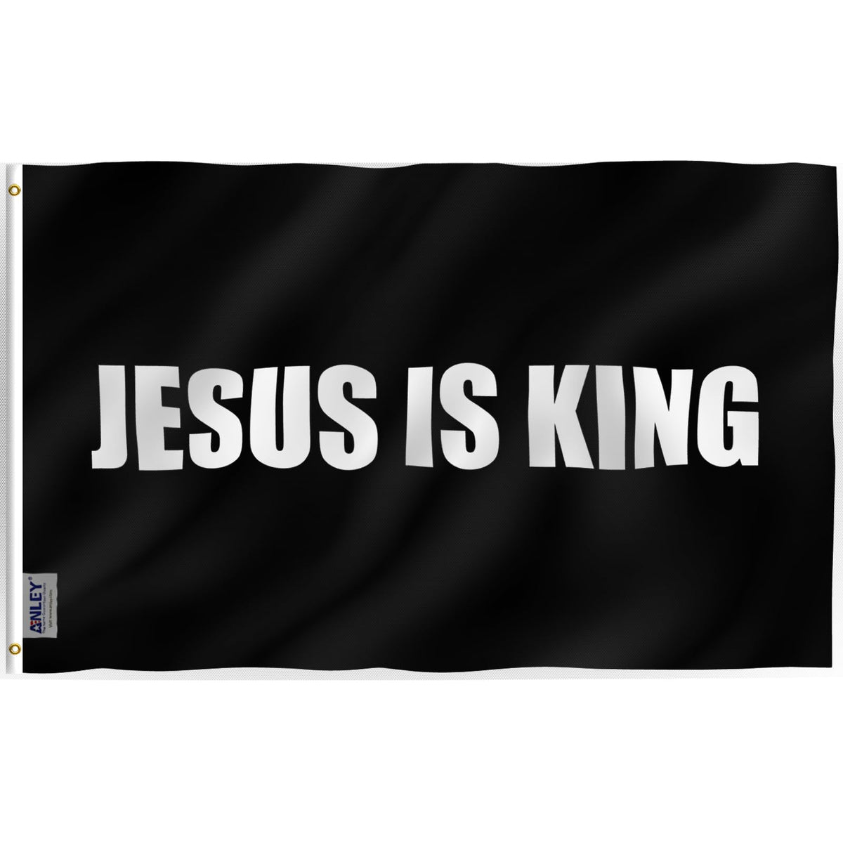 Anley Fly Breeze Jesus is King flag with canvas header for outdoor display