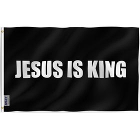 Anley Fly Breeze Jesus is King flag with canvas header for outdoor display