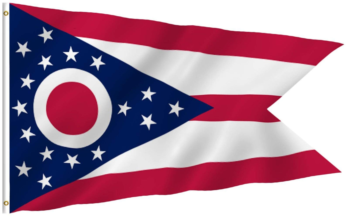 Anley Fly Breeze Ohio State flag with canvas header for durable hanging.