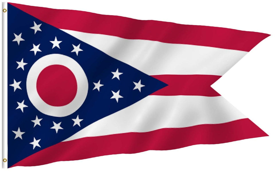 Anley Fly Breeze Ohio State flag with canvas header for durable hanging.