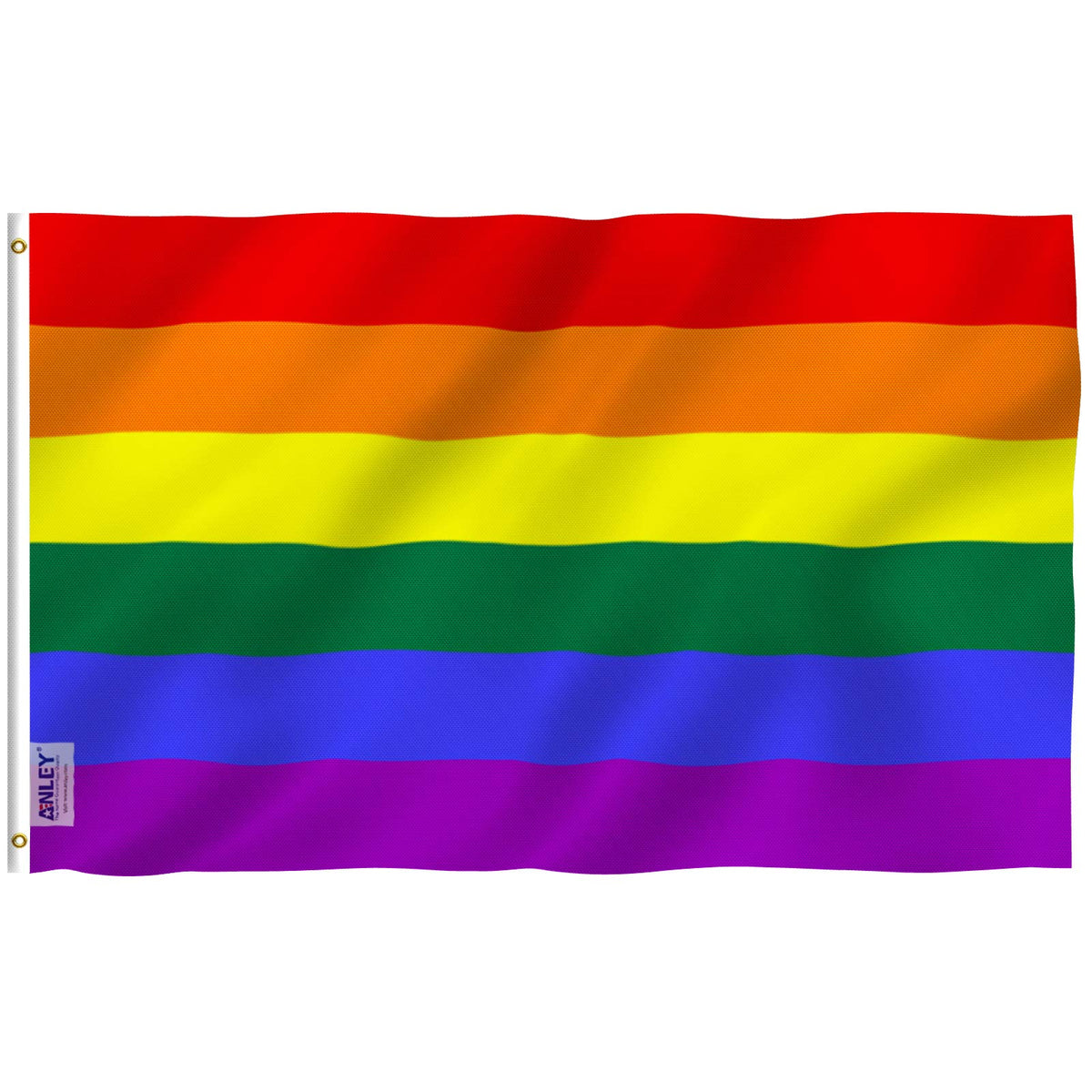 Anley Fly Breeze Rainbow Pride Flag 3x5 ft flutter with fade-resistant color for outdoor display.