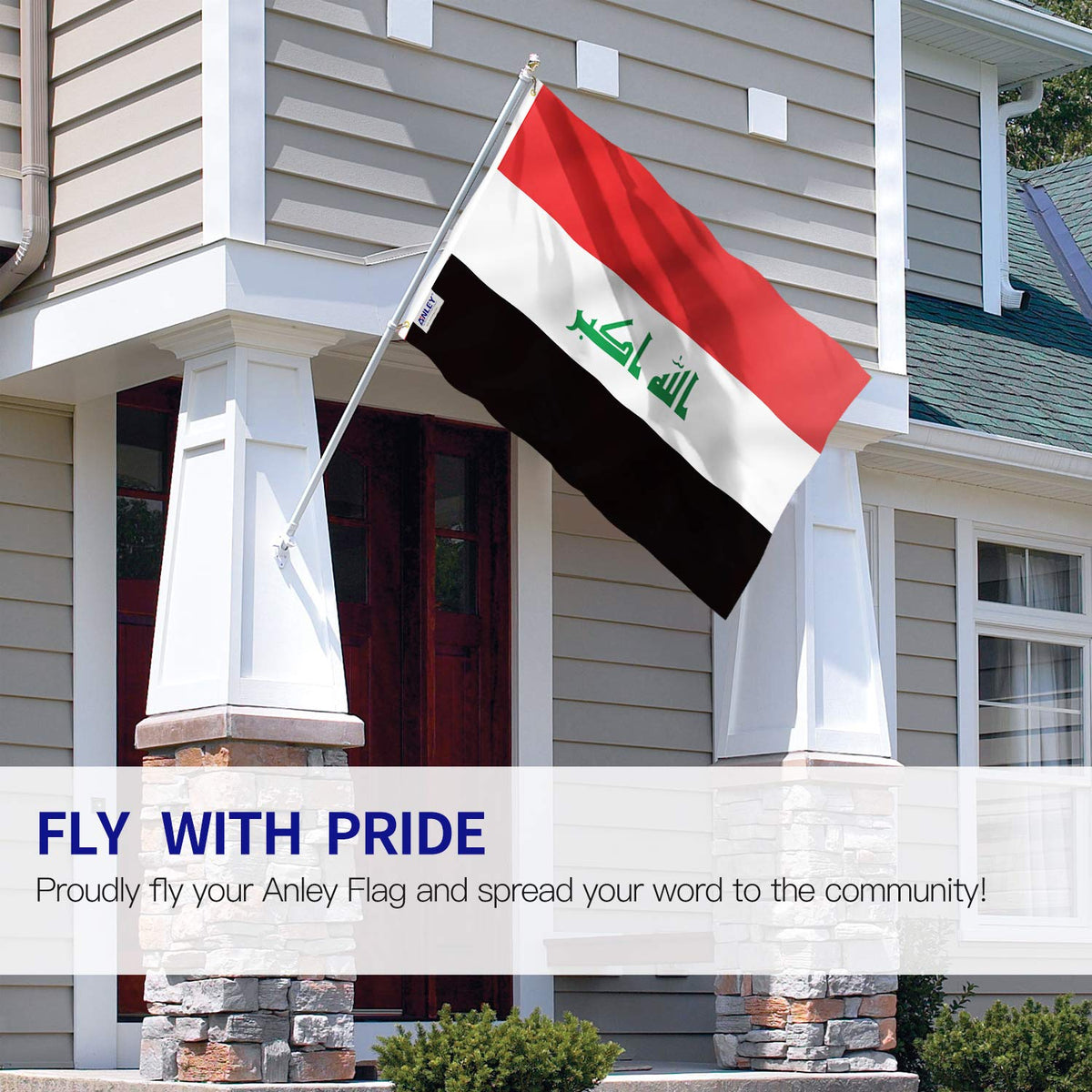 ANLEY Iraq flag shows fade-proof dye for outdoor resilience.