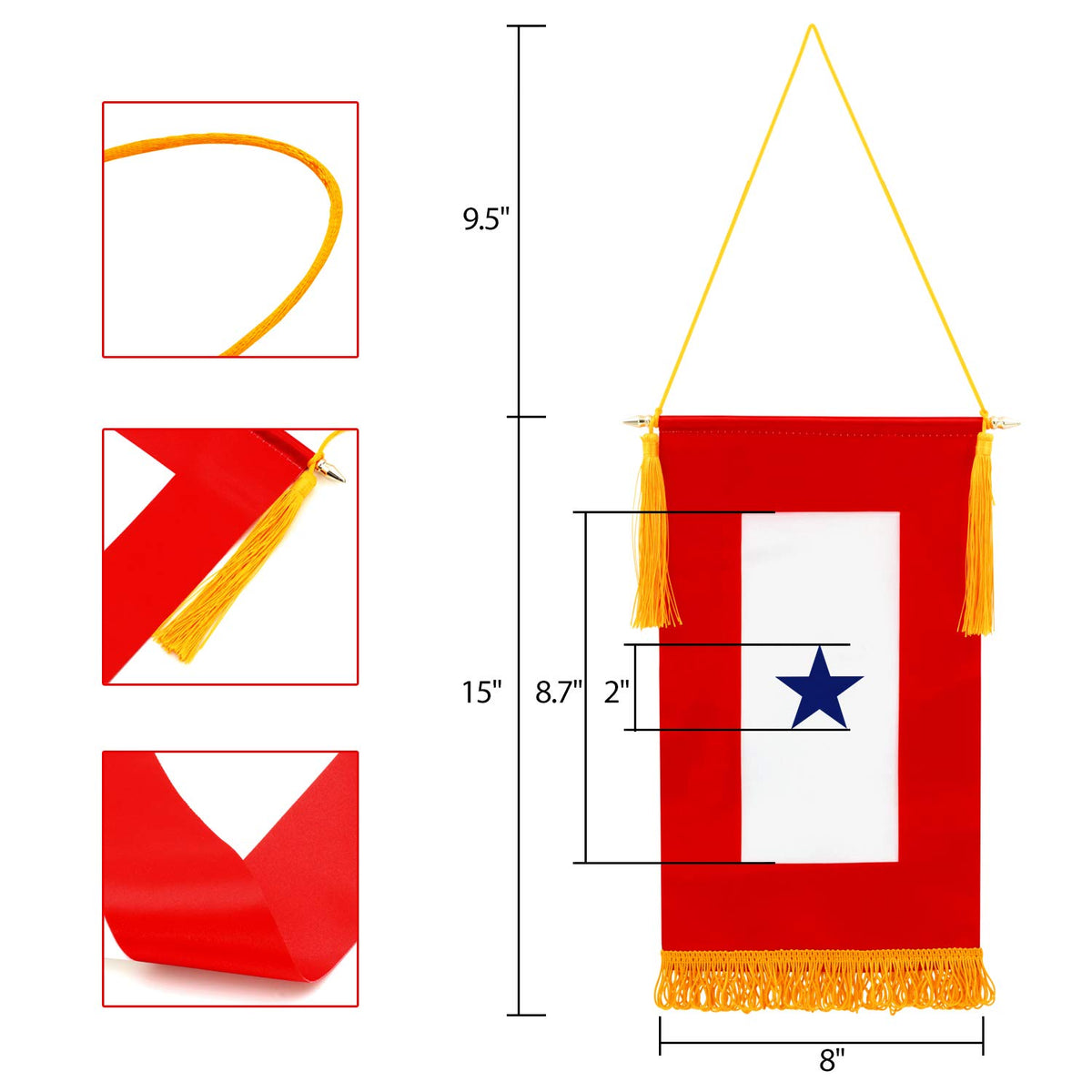 Close-up of bright white background and red border on ANLEY banner