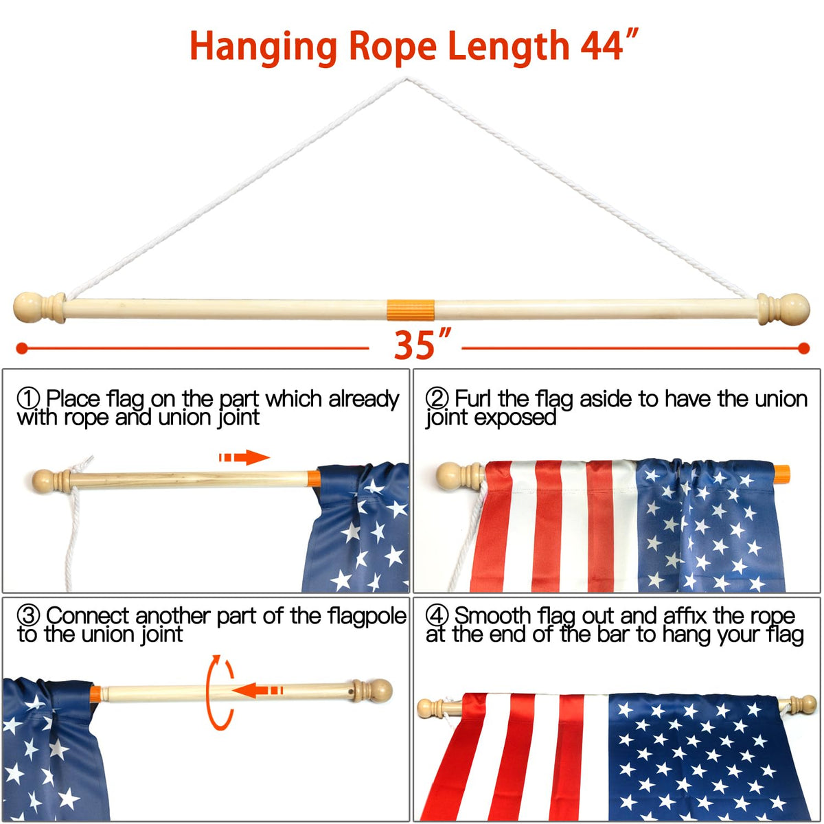 Durable plastic coupler securely connects sections for stable hanging.