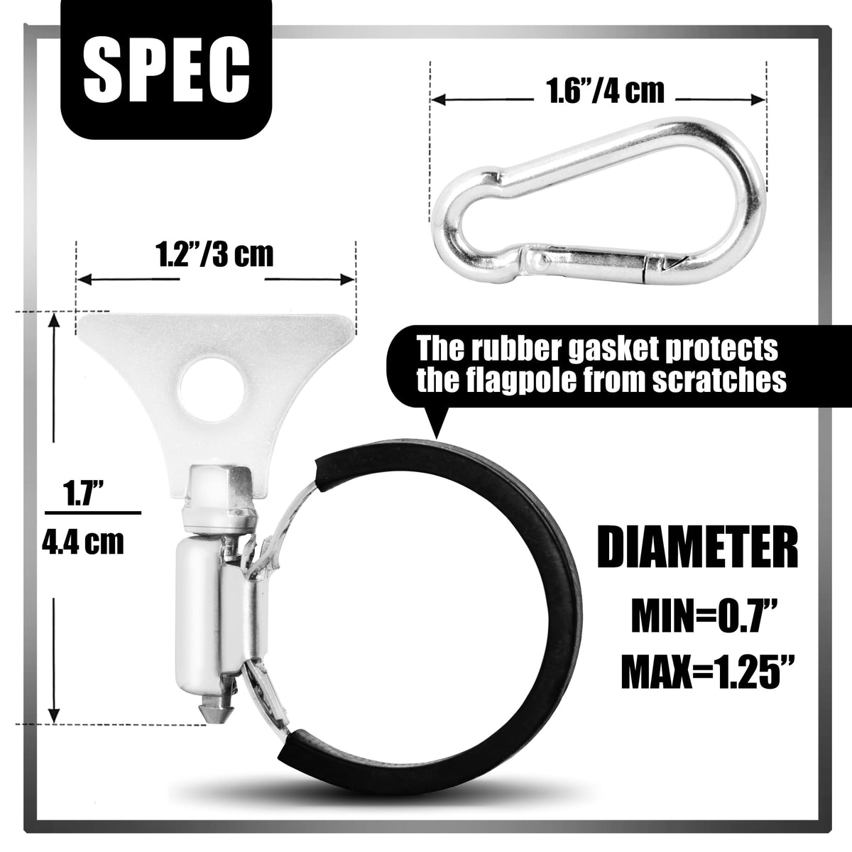 Anley silicone anti-slip strip close-up on clamp for secure flag grip.