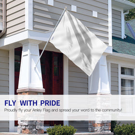 Anley white flag showing fade-proof color on bright outdoor display.