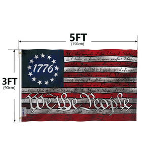 Anley We the People flag mounted by brass grommets for easy hanging.
