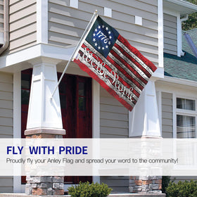 Anley We the People flag close-up shows fade-proof print and vivid colors.