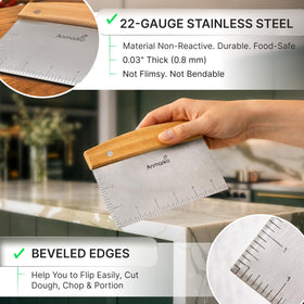 Anmarko bench scraper in action helps transfer ingredients to bowls with ease.