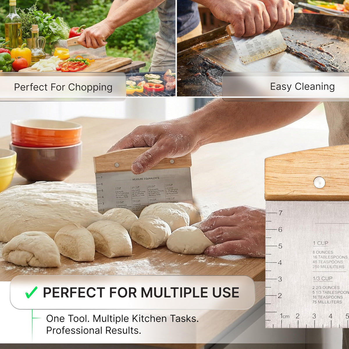 Anmarko dough cutter features a measurement scale for quick, accurate portioning.
