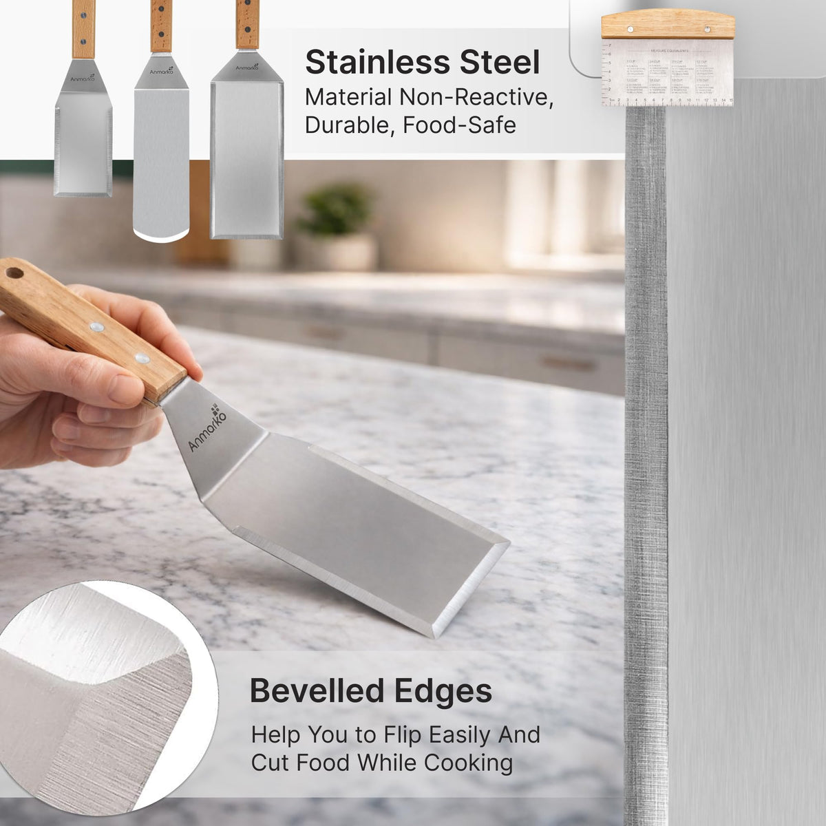 Anmarko stainless steel griddle spatula - durable blade for heavy duty grilling