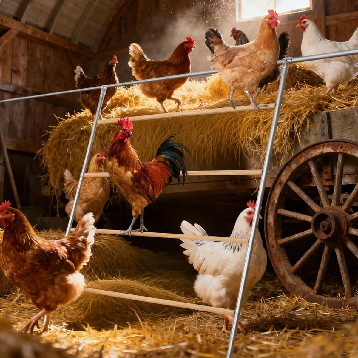 ANNDING durable galvanized steel perch withstands weather and heavy daily use in the coop.