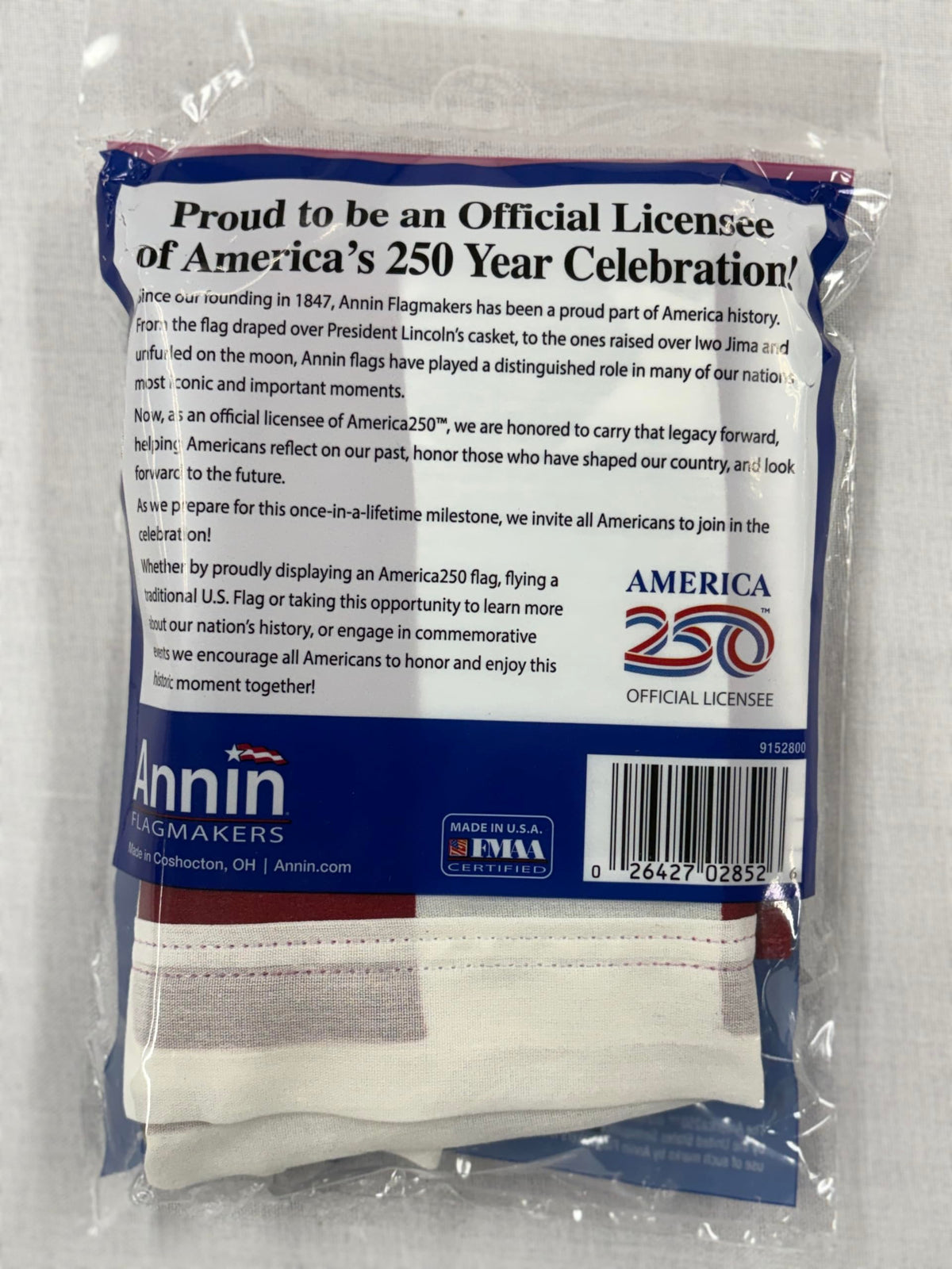 Annin Flagmakers flag header and brass grommets enable secure mounting.