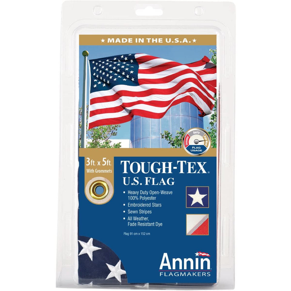 Annin Flagmakers Tough Tex US Flag 3x5 for outdoor display, wind-resistant and long-lasting.