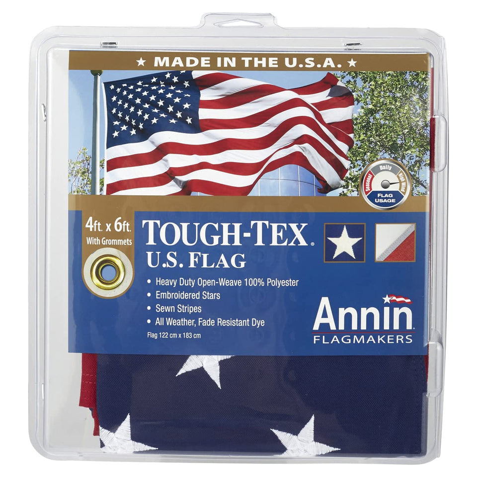 Annin Flagmakers Tough Tex US Flag 4x6 waving outdoors with wind-resistant design