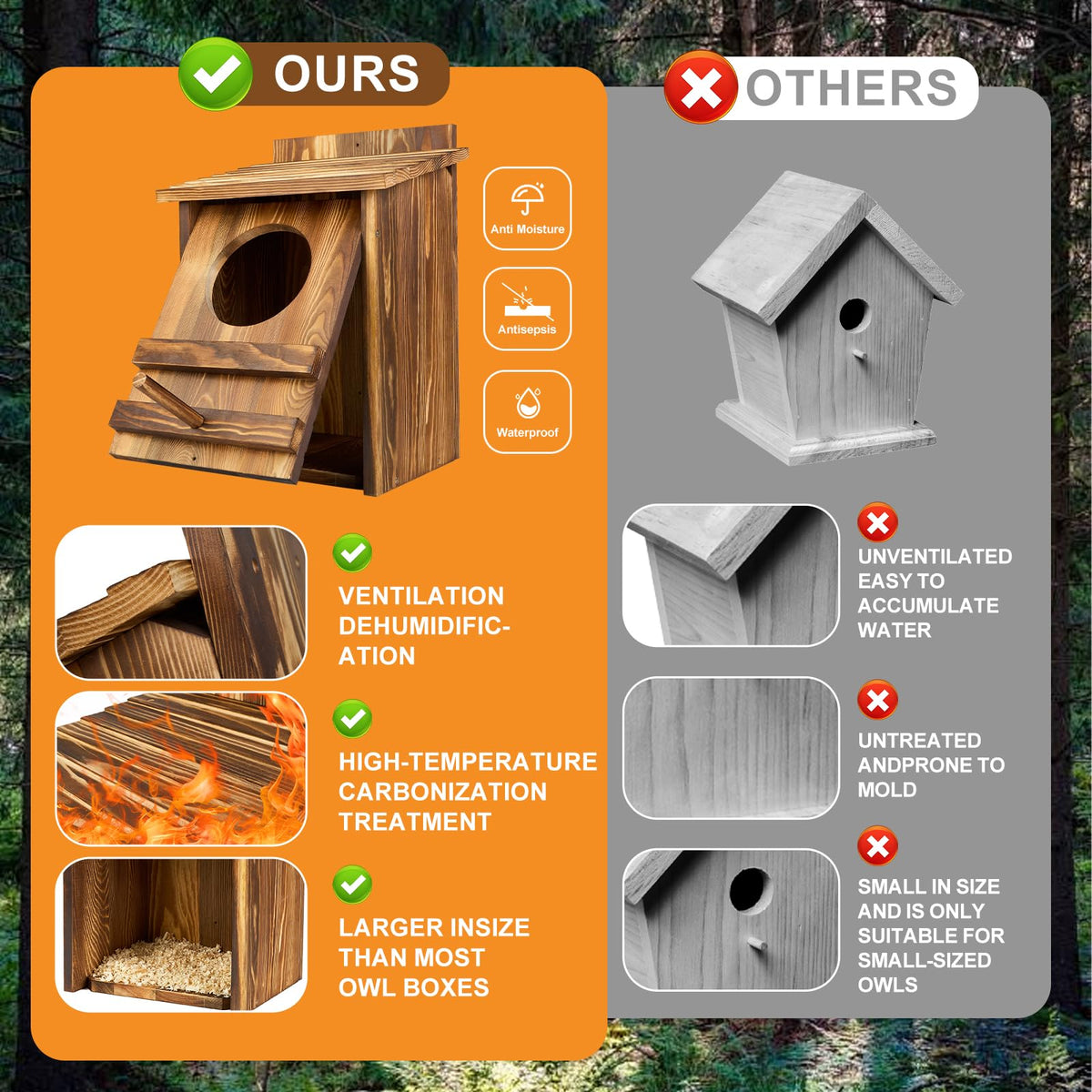 AnNowshua Ling owl house adds rustic garden charm.
