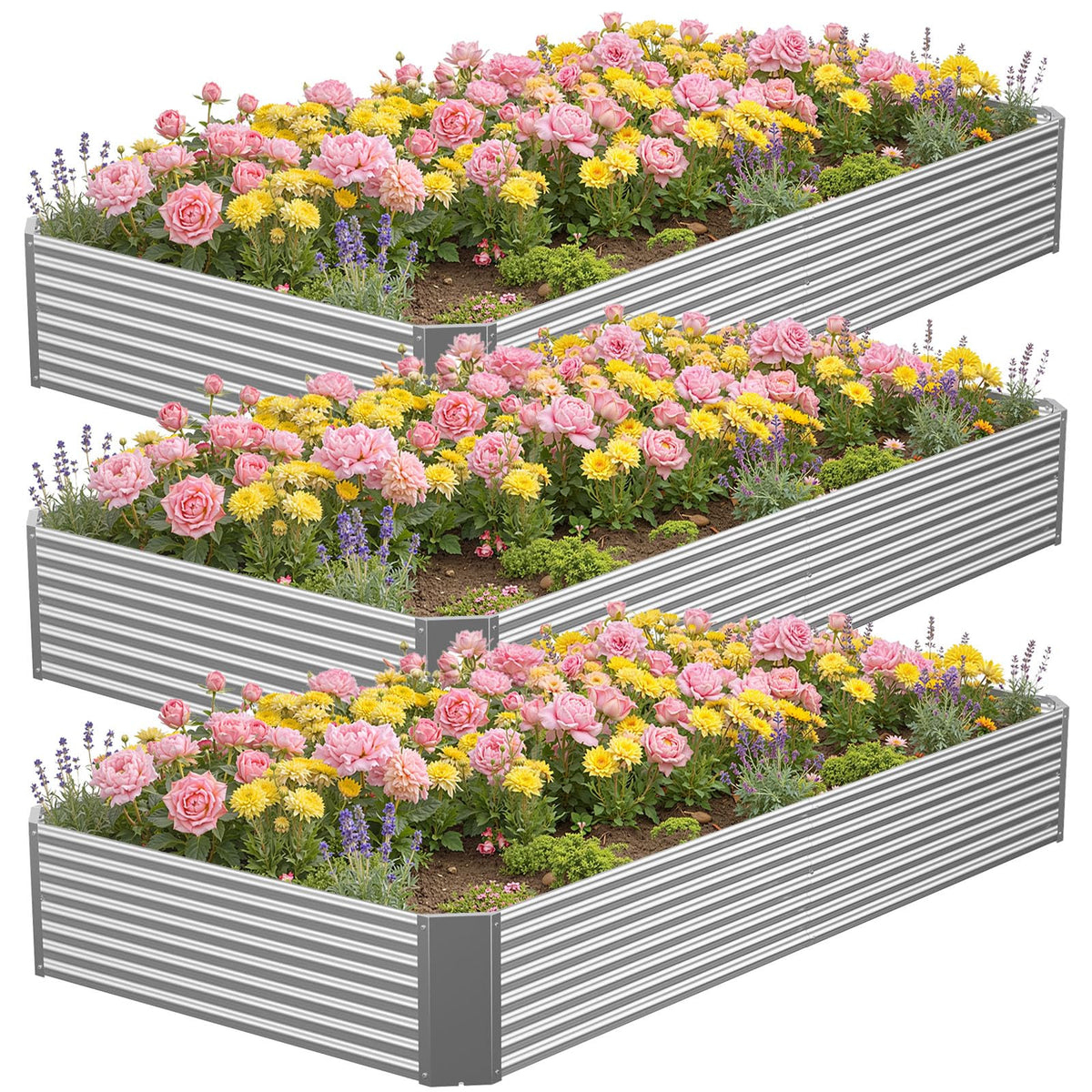 Annzoe 8x4 ft galvanized raised bed top view showing ample space for vegetables and flowers.