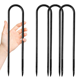Anothera steel rebar stakes set ready to secure tents and canopies in windy conditions.