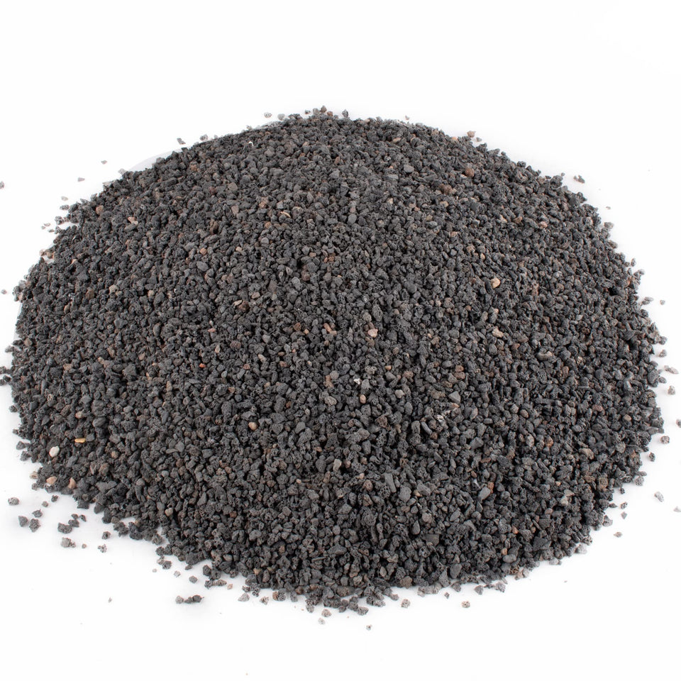 Anothera black lava rock 1/8-1/4 inch top dressing improves drainage for potted plants.