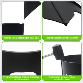 Anothera black rings blend into beds for unobtrusive garden organization.