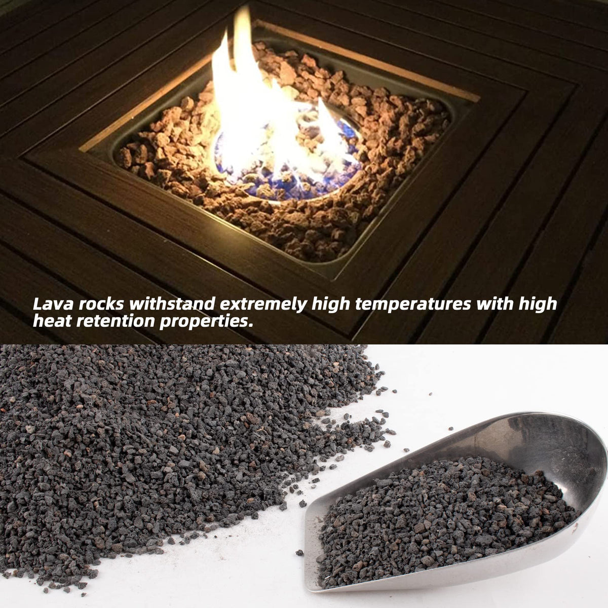 Anothera lava rock fire pit decor item for ambient, heat-safe accents.