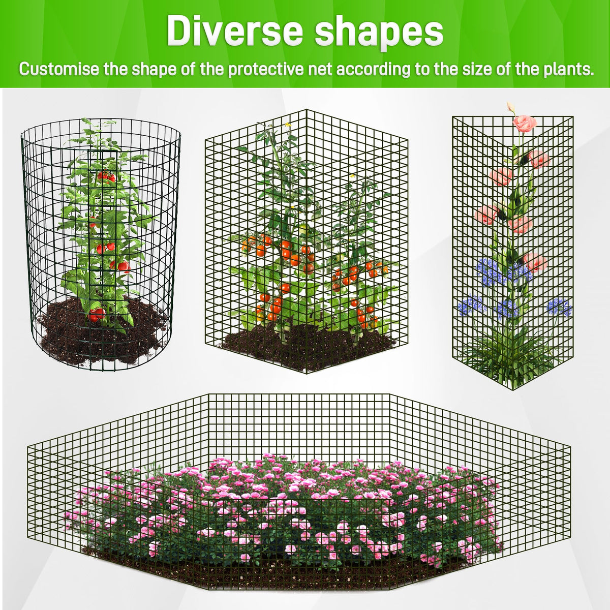Modular Anothera cage forms circle, square, or rectangle to fit different garden layouts.