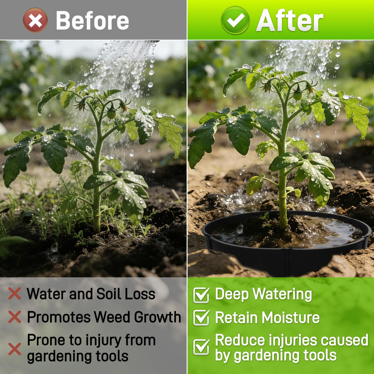 Anothera garden rings promote deeper watering by guiding moisture to roots.