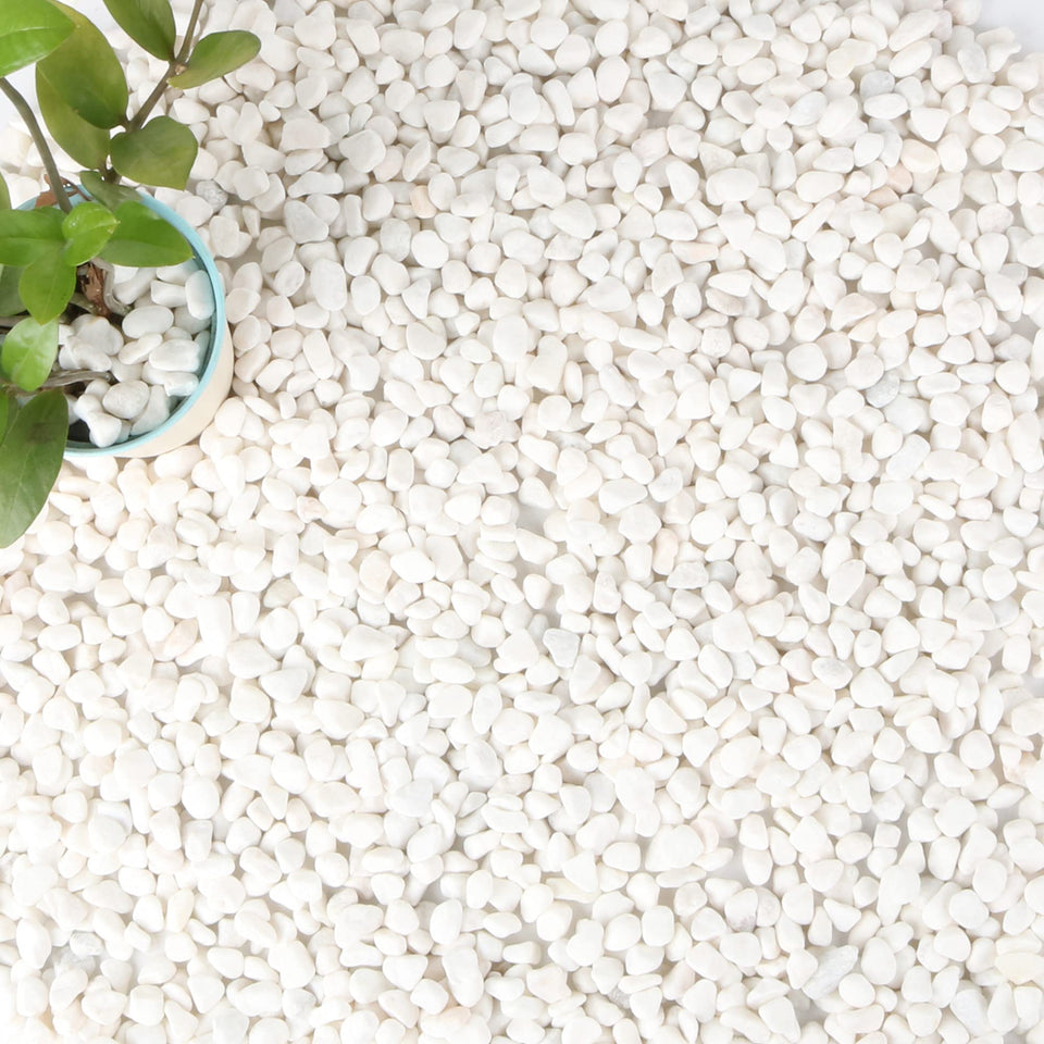 Anothera white pebbles bulk bag showing natural stones for durable garden accents