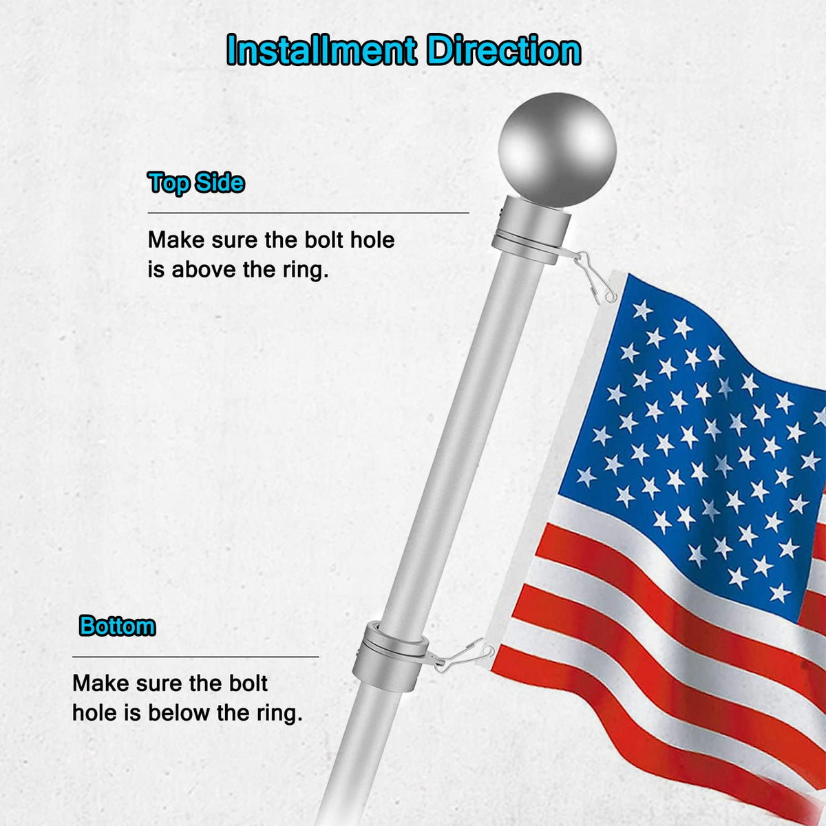 Anovo easy installation step illustrating pole mounting sequence.