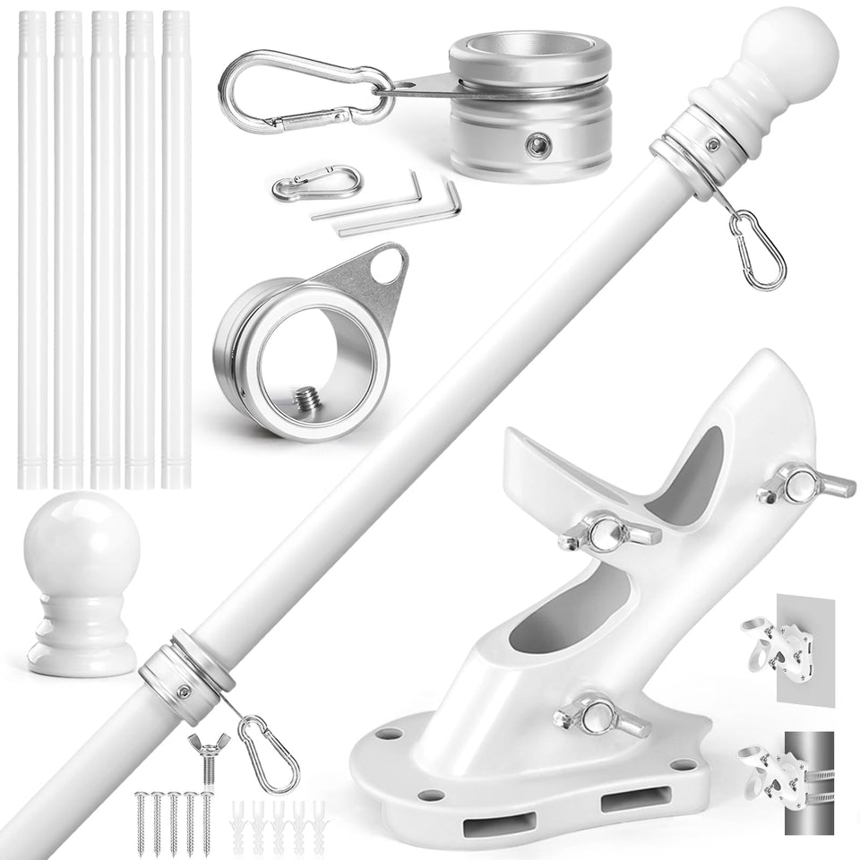 Anovo flag pole kit 6ft white pole for durable outdoor display.