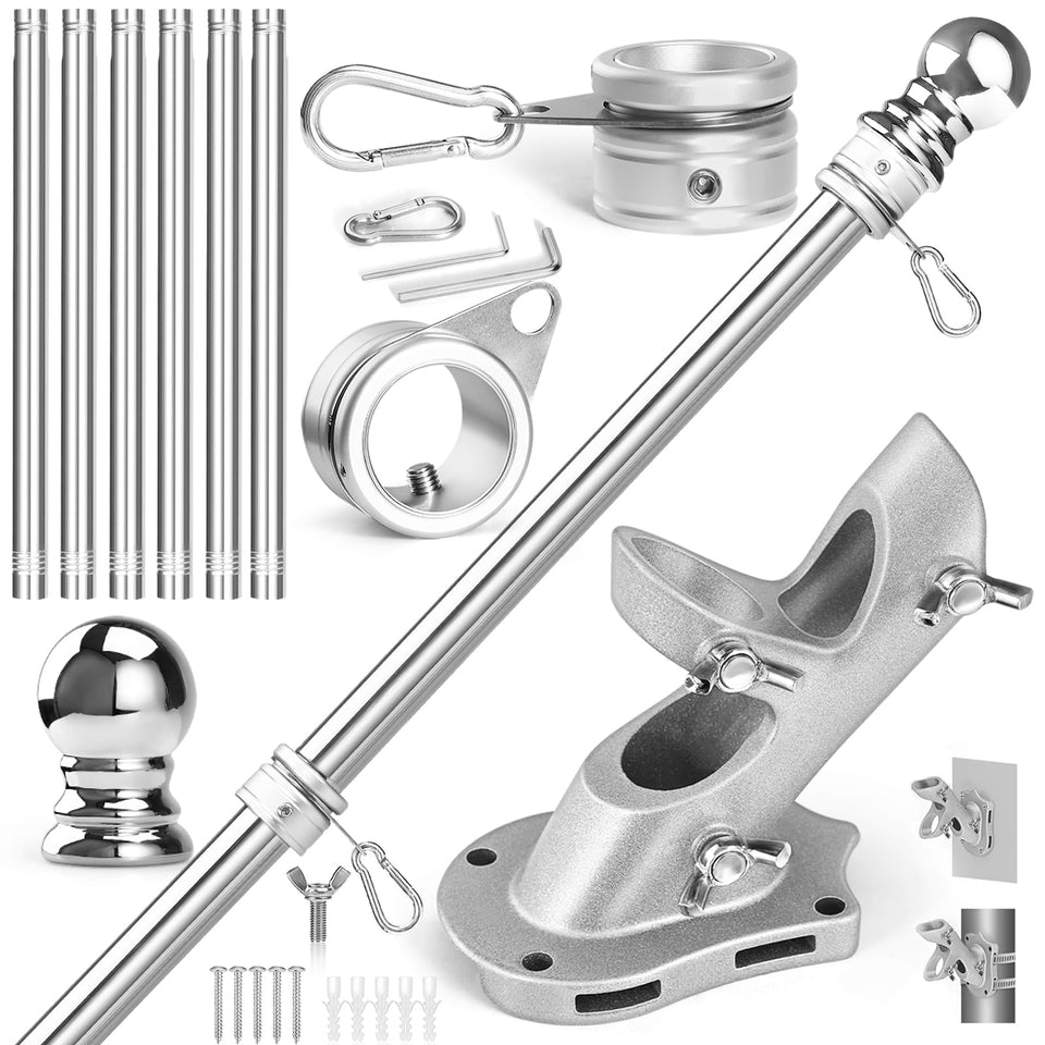 Anovo flag pole kit 7ft pole assembly showing sturdy stainless steel construction for outdoor use.