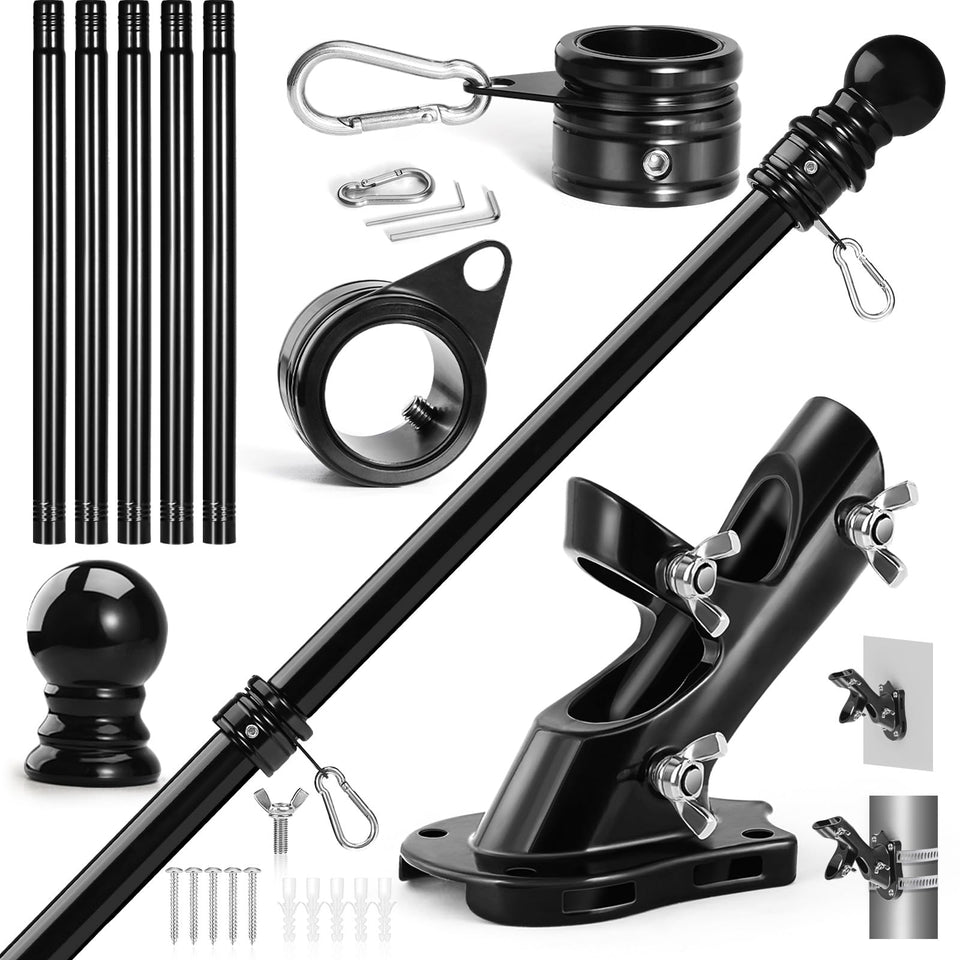 Anovo flag pole kit assembled pole closeup shows durable stainless steel construction for outdoor use