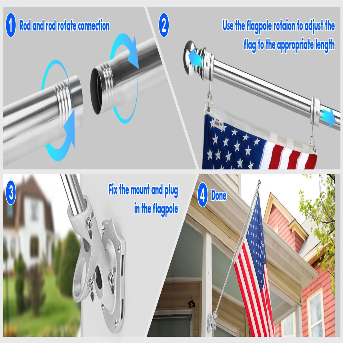 Anovo flag pole kit durable stainless steel construction withstands weather and time.