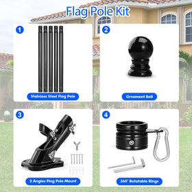 Anovo flag pole kit outdoor wall mount setup shown on exterior surface for quick installation