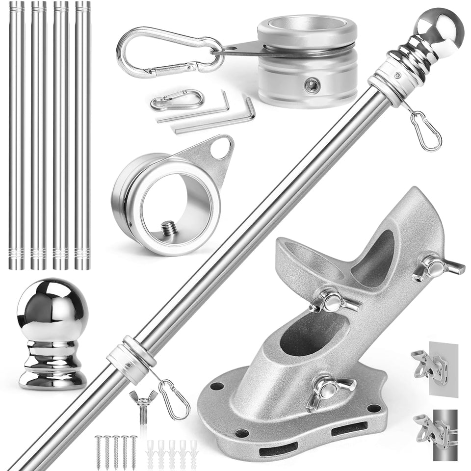 Anovo Flag Pole Kit stainless steel 5 ft, ideal for durable outdoor flag displays.