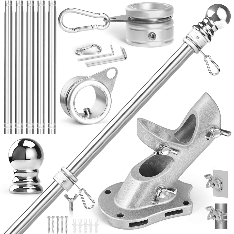 Anovo flag pole kit close-up showing weather-ready stainless steel finish