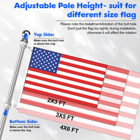 Anovo flag pole kit two-position mount allows 45° or 90° display angles.