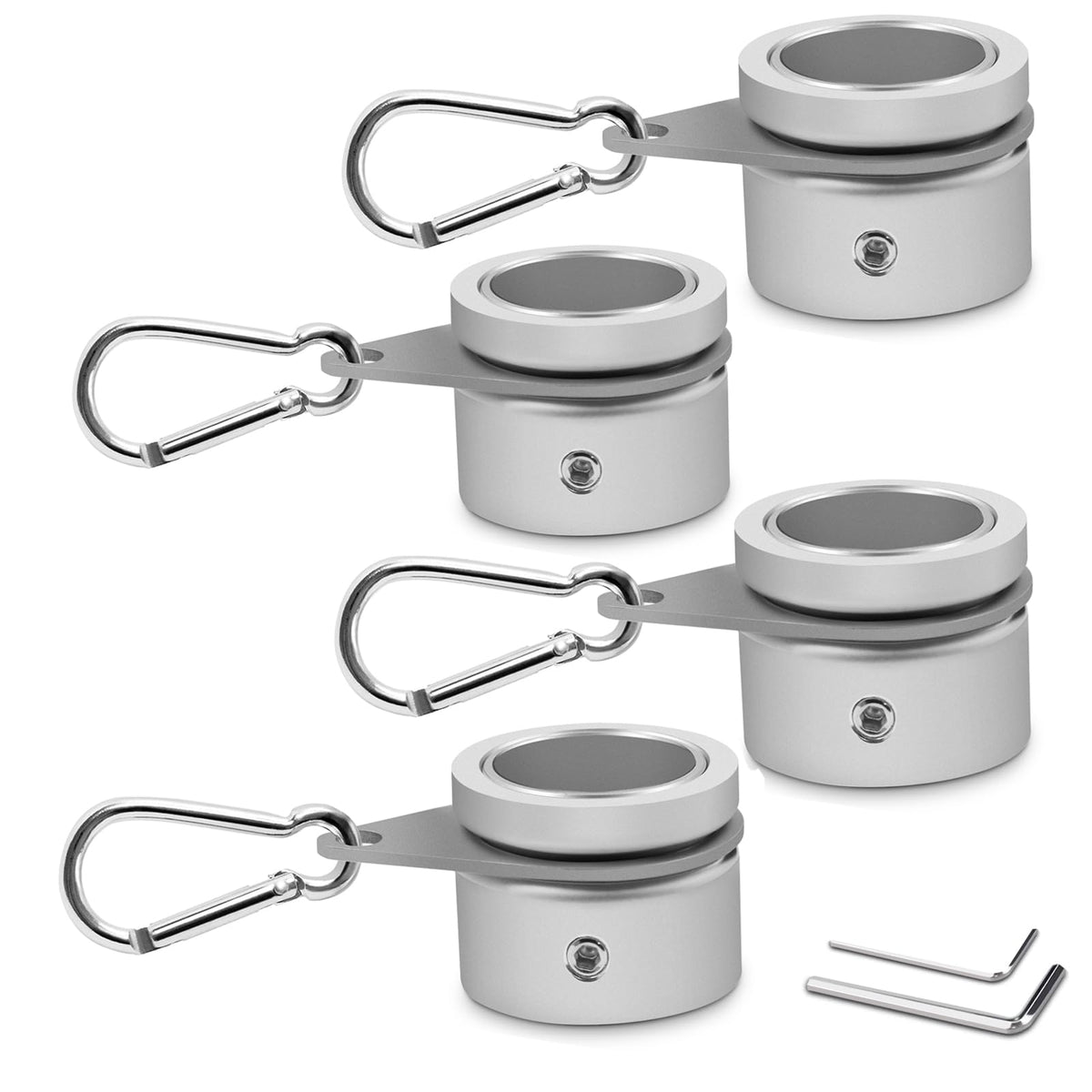 Anovo flag pole rings in matte silver demonstrate 360 rotation for anti wrap action