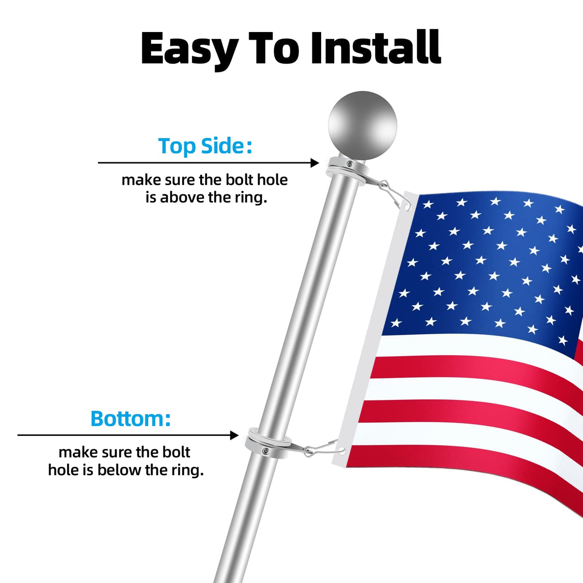 Anovo 360° design helps flag stay aloft during breeze.