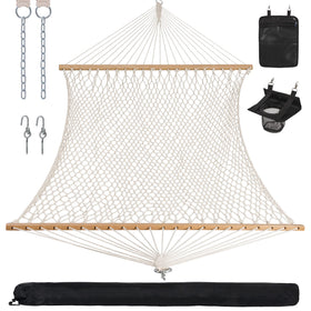 ANOW rope hammock double spreader bar natural wood for outdoor lounging