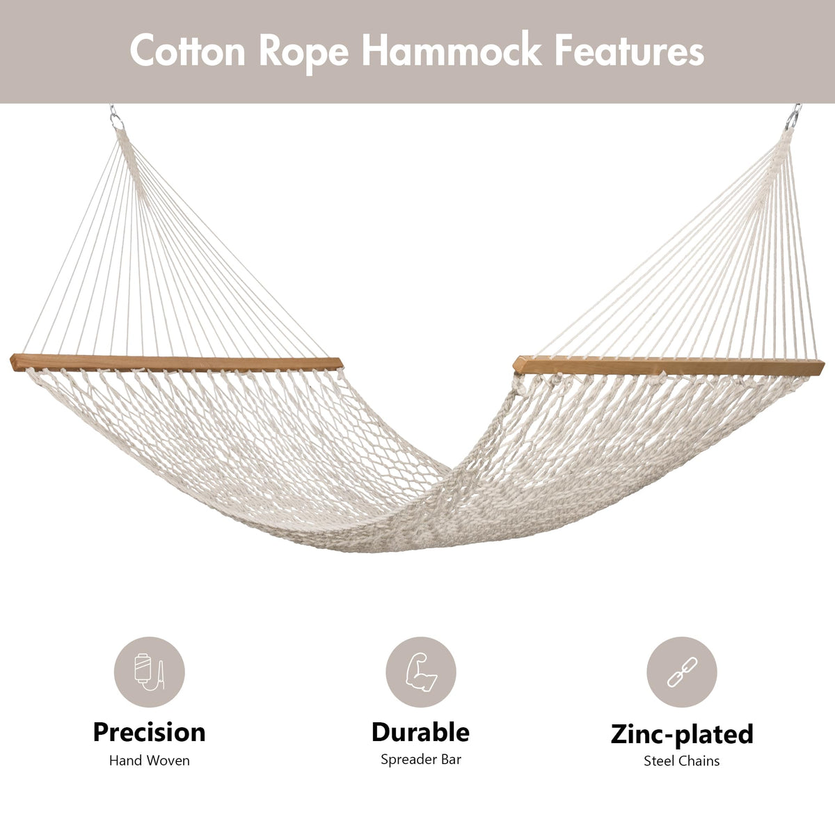 ANOW outdoor hammock setup in garden using wooden spreader bar