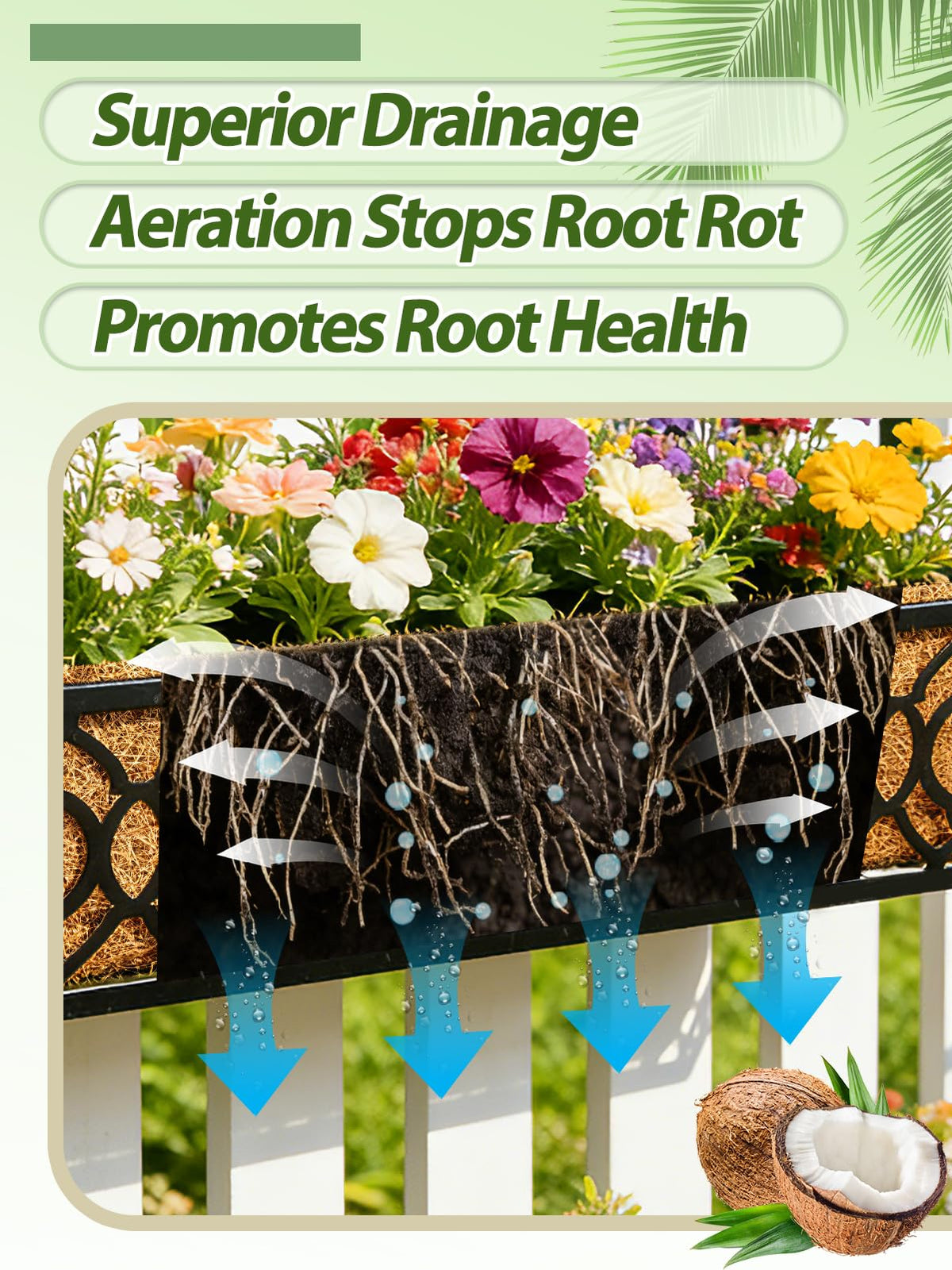 ANPHSIN 2-pack coconut coir liner for deck planters provides durable, breathable soil.