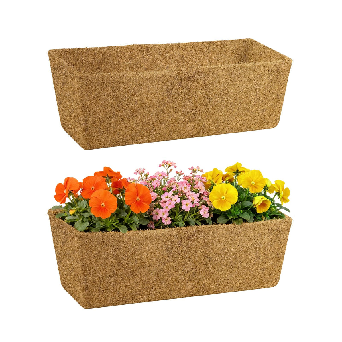 ANPHSIN 24in tapered coco liner for window boxes enhances plant growth with natural airflow.