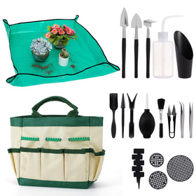 ANPHSIN 44-piece garden tools with tarp mat for indoor transplanting.
